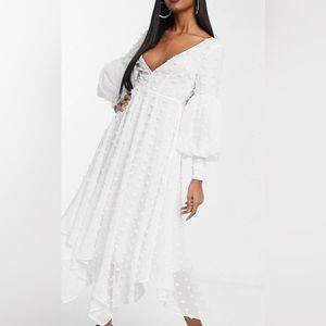 Volume Sleeve Midi Dress w/ Textured Spots